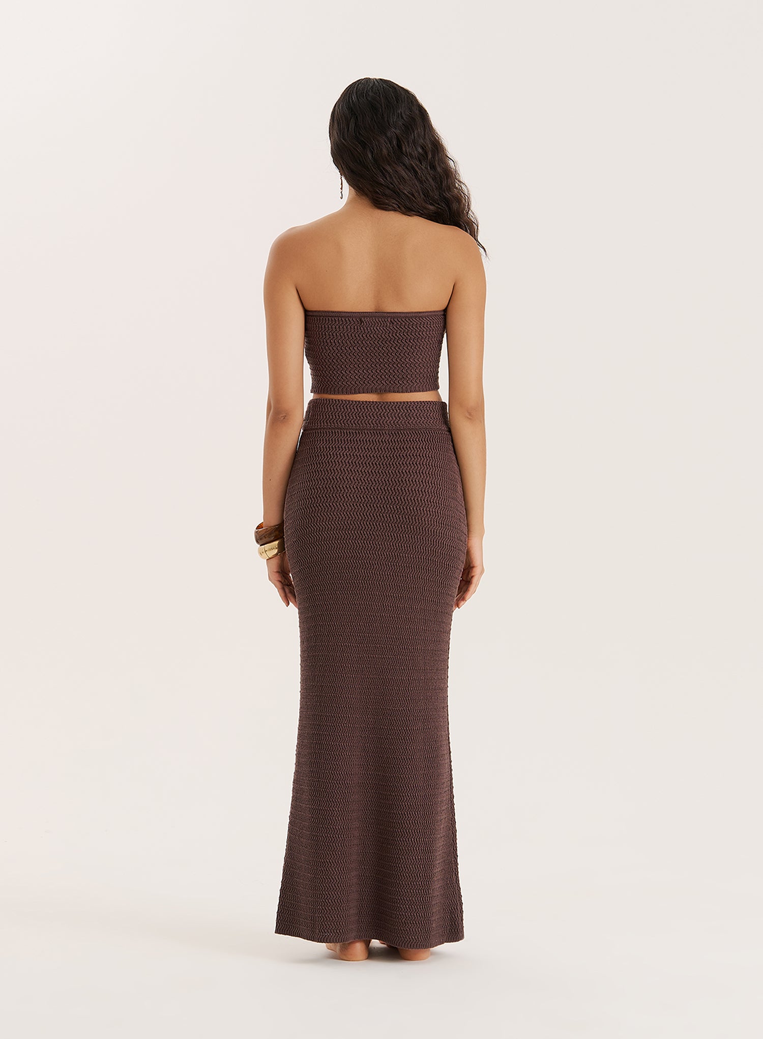 Brown Knitted Bead Detail Bandeau Top